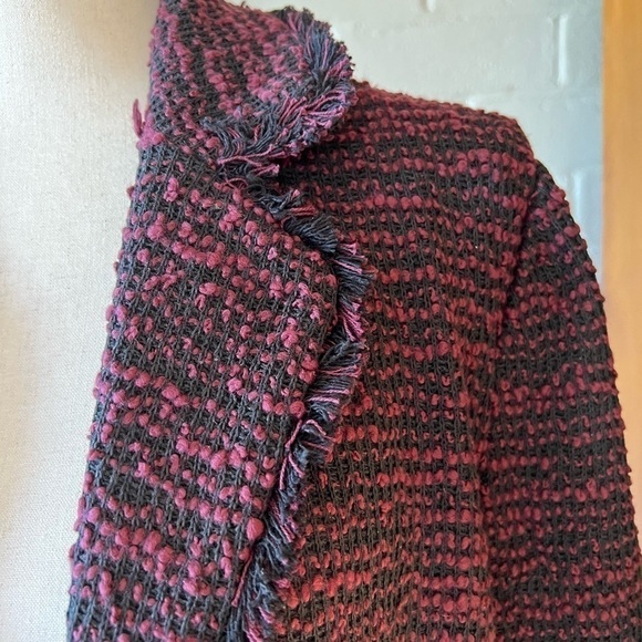 LAUNDRY by Shelli Segal boucle fringe trim open front crop blazer sz XL gorpcore - Picture 7 of 11